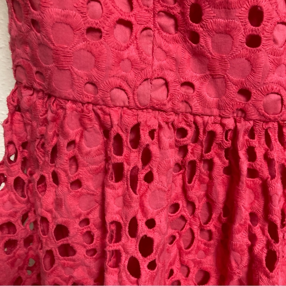 Eliza J Women’s Hot Pink A-line Dress Sleeveles Embroidered Cotton Size 6 - Picture 5 of 16
